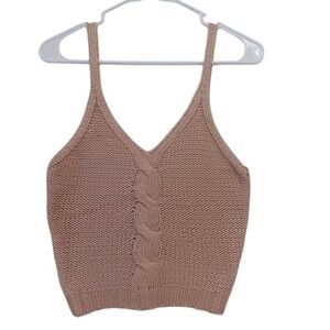 Belle Du Jour Tank Top Womens Medium Pink Cable Knit V Neck Sweater Cami‎ Ribbed